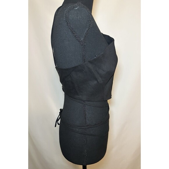 ASTR The Label Black Linen Blend Crop Halter Strappy Ties Women's LARGE NWT - Picture 6 of 11